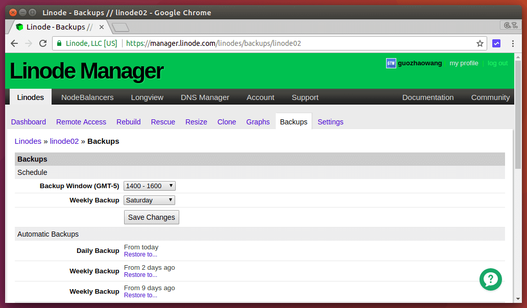 Linode VPS 備份快照