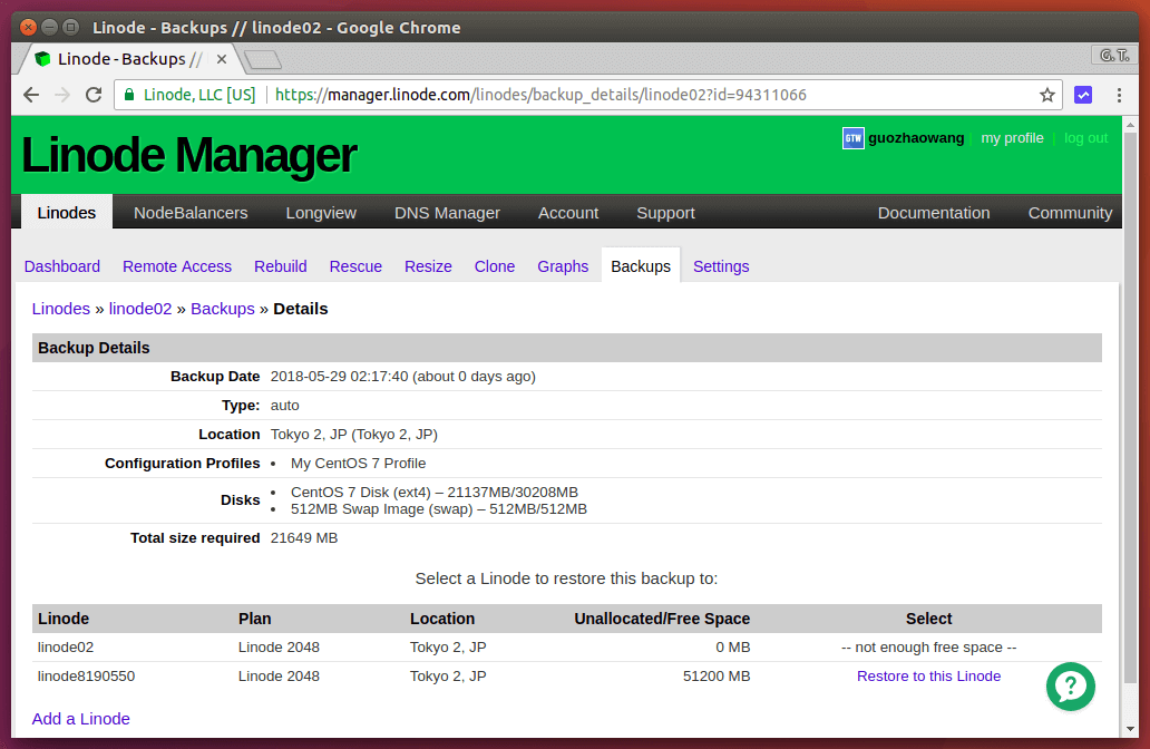 回復 Linode VPS 備份快照
