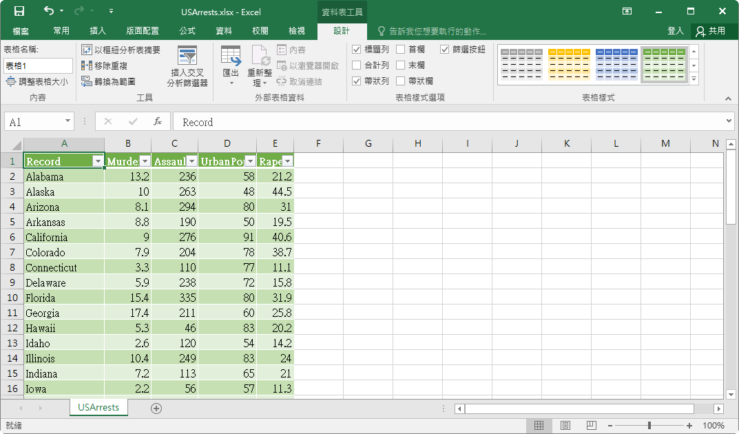 顏色條紋的 Excel 表格