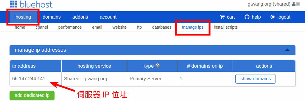 查詢伺服器 IP 位址
