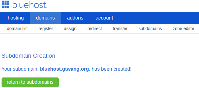 成功建立子網域
