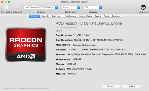 Как узнать версию opengl mac os