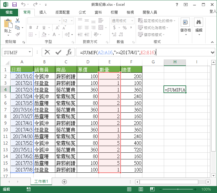Excel Sumif 函數用法教學 判斷條件 計算總和 G T Wang
