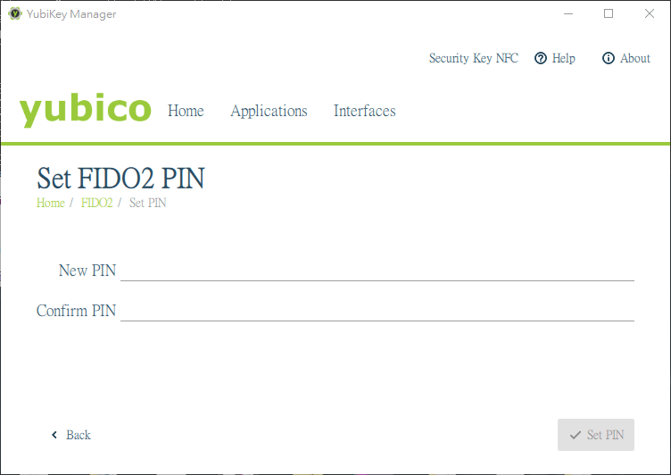 設定 FIDO2 PIN 碼